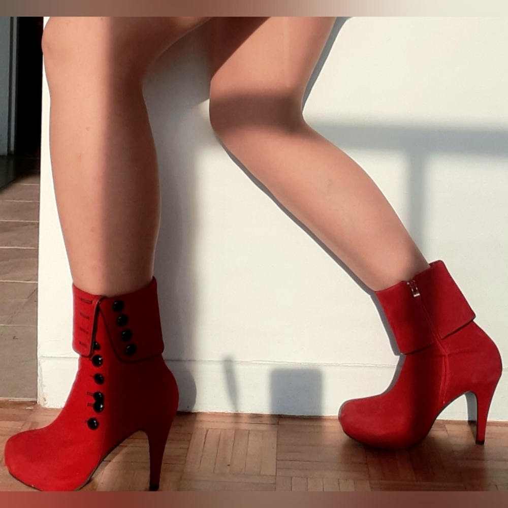Striking Red and Black Heeled Boots
